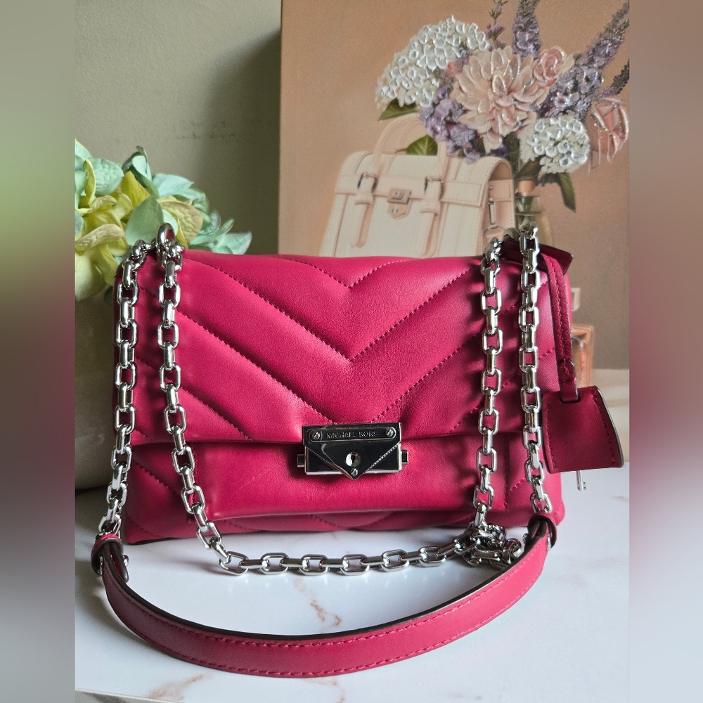 Michael Kors Cece Pink Medium Quilted Leather 2-Way Shoulder Crossbody Bag - Picture 2 of 13